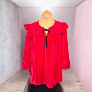 🔥🔥 Cato Vibrant Red Blouse with Black Tie